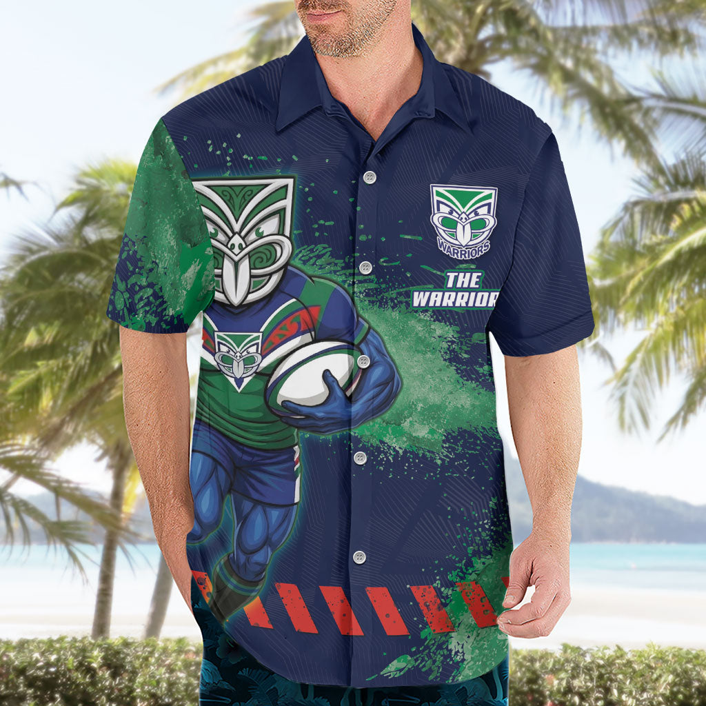 Personalised New Zealand Warriors Rugby Hawaiian Shirt Maori The Wahs Mascot - Sporty Splash Art Style