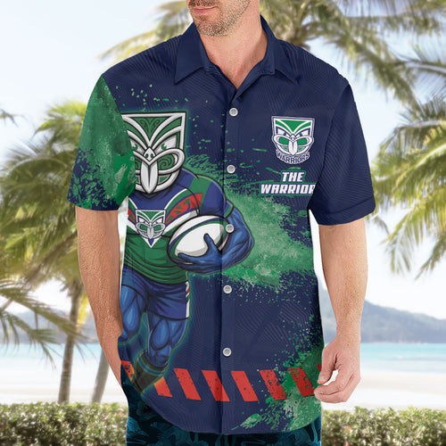Personalised New Zealand Warriors Rugby Hawaiian Shirt Maori The Wahs Mascot - Sporty Splash Art Style