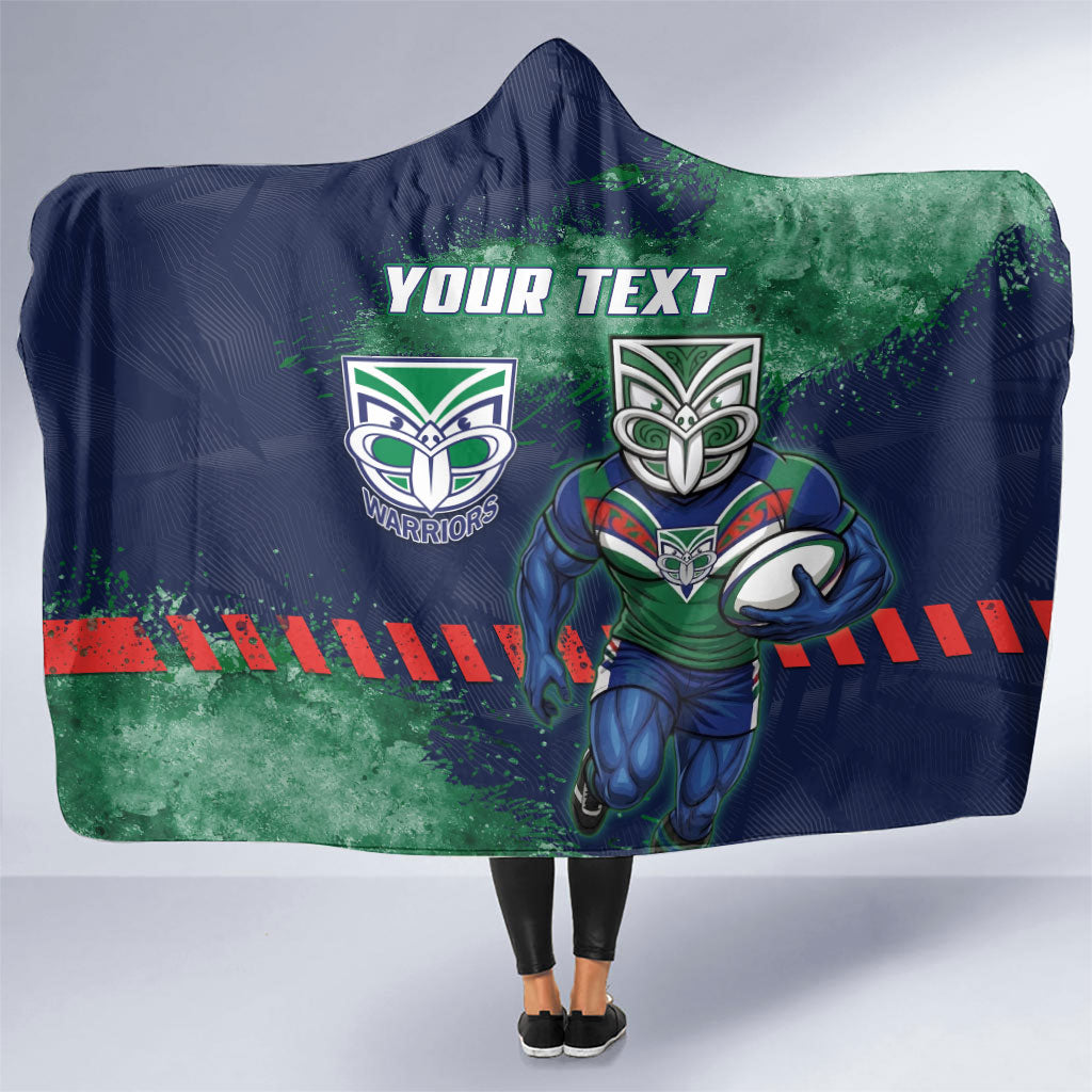Personalised New Zealand Warriors Rugby Hooded Blanket Maori The Wahs Mascot - Sporty Splash Art Style