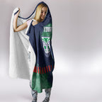 Personalised New Zealand Warriors Rugby Hooded Blanket Maori The Wahs Mascot - Sporty Splash Art Style