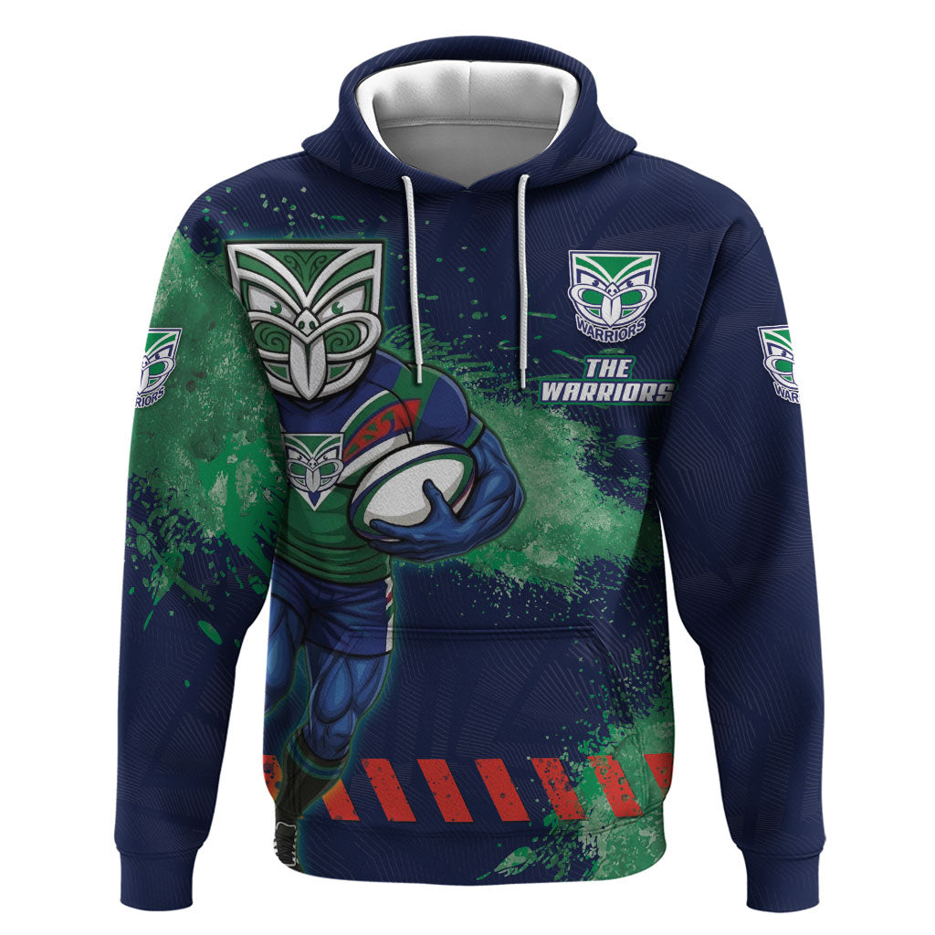 Personalised New Zealand Warriors Rugby Hoodie Maori The Wahs Mascot - Sporty Splash Art Style