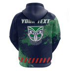 Personalised New Zealand Warriors Rugby Hoodie Maori The Wahs Mascot - Sporty Splash Art Style