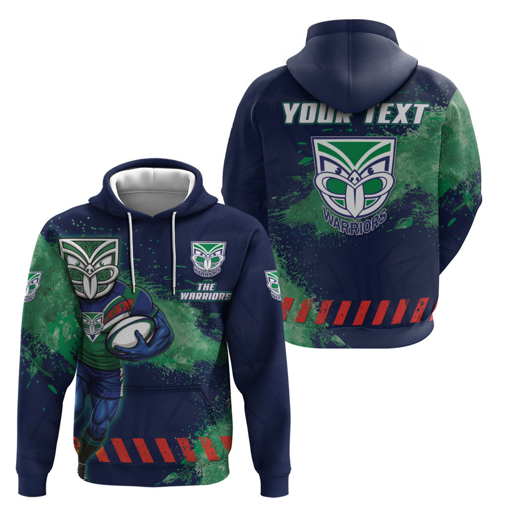 Personalised New Zealand Warriors Rugby Hoodie Maori The Wahs Mascot - Sporty Splash Art Style