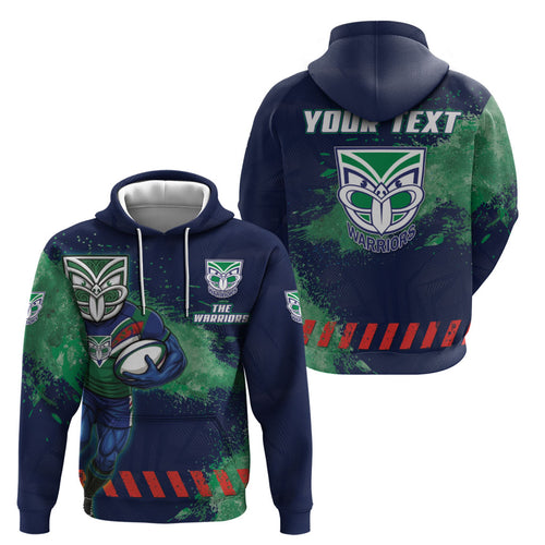 Personalised New Zealand Warriors Rugby Hoodie Maori The Wahs Mascot - Sporty Splash Art Style