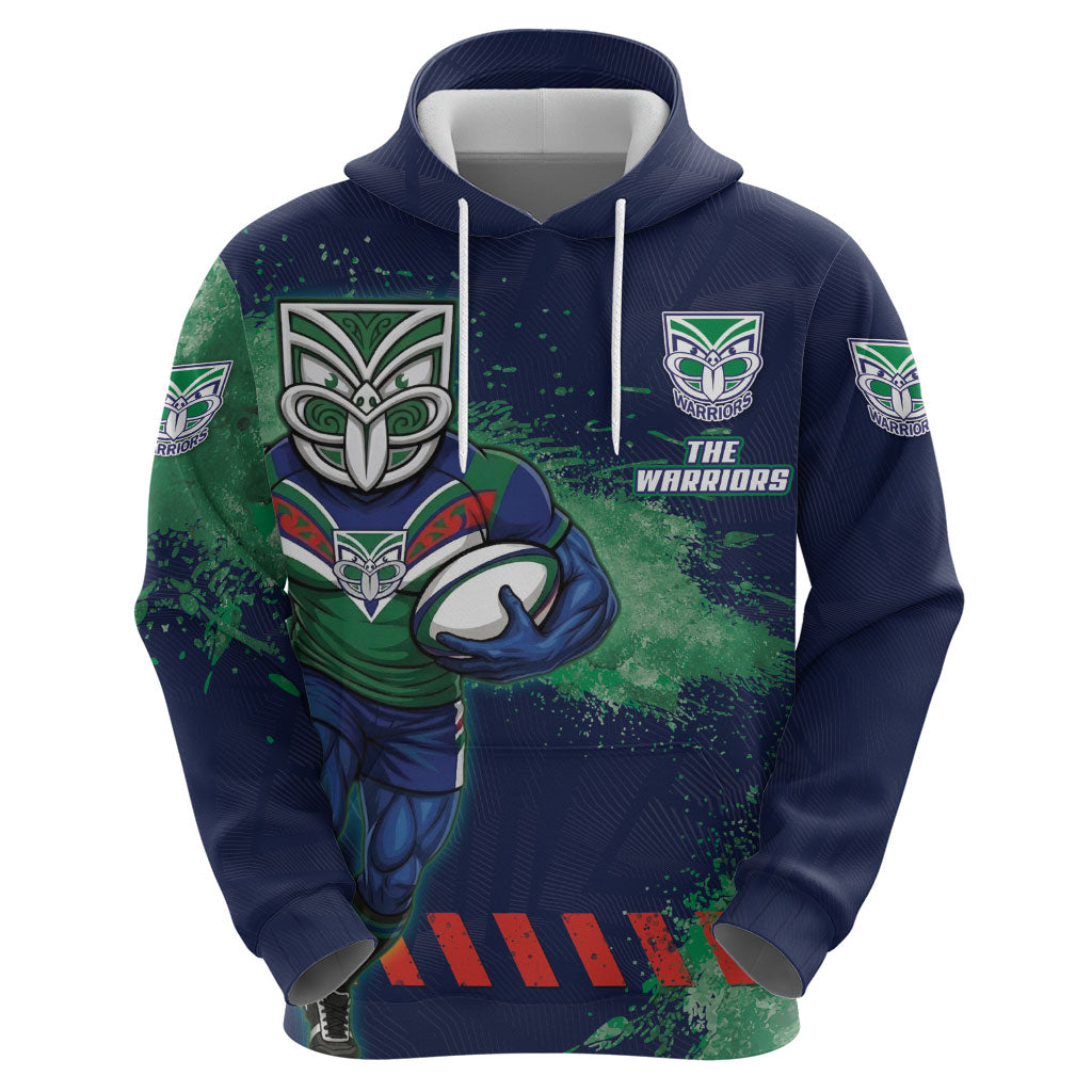 Personalised New Zealand Warriors Rugby Hoodie Maori The Wahs Mascot - Sporty Splash Art Style