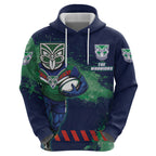 Personalised New Zealand Warriors Rugby Hoodie Maori The Wahs Mascot - Sporty Splash Art Style