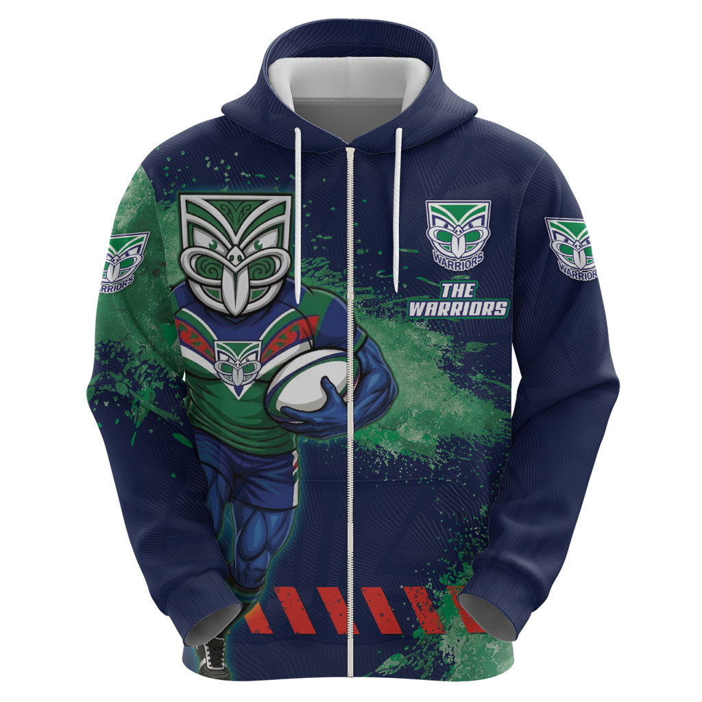 Personalised New Zealand Warriors Rugby Hoodie Maori The Wahs Mascot - Sporty Splash Art Style