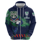 Personalised New Zealand Warriors Rugby Hoodie Maori The Wahs Mascot - Sporty Splash Art Style