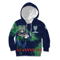 Personalised New Zealand Warriors Rugby Kid Hoodie Maori The Wahs Mascot - Sporty Splash Art Style
