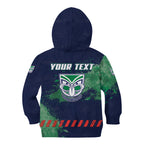 Personalised New Zealand Warriors Rugby Kid Hoodie Maori The Wahs Mascot - Sporty Splash Art Style