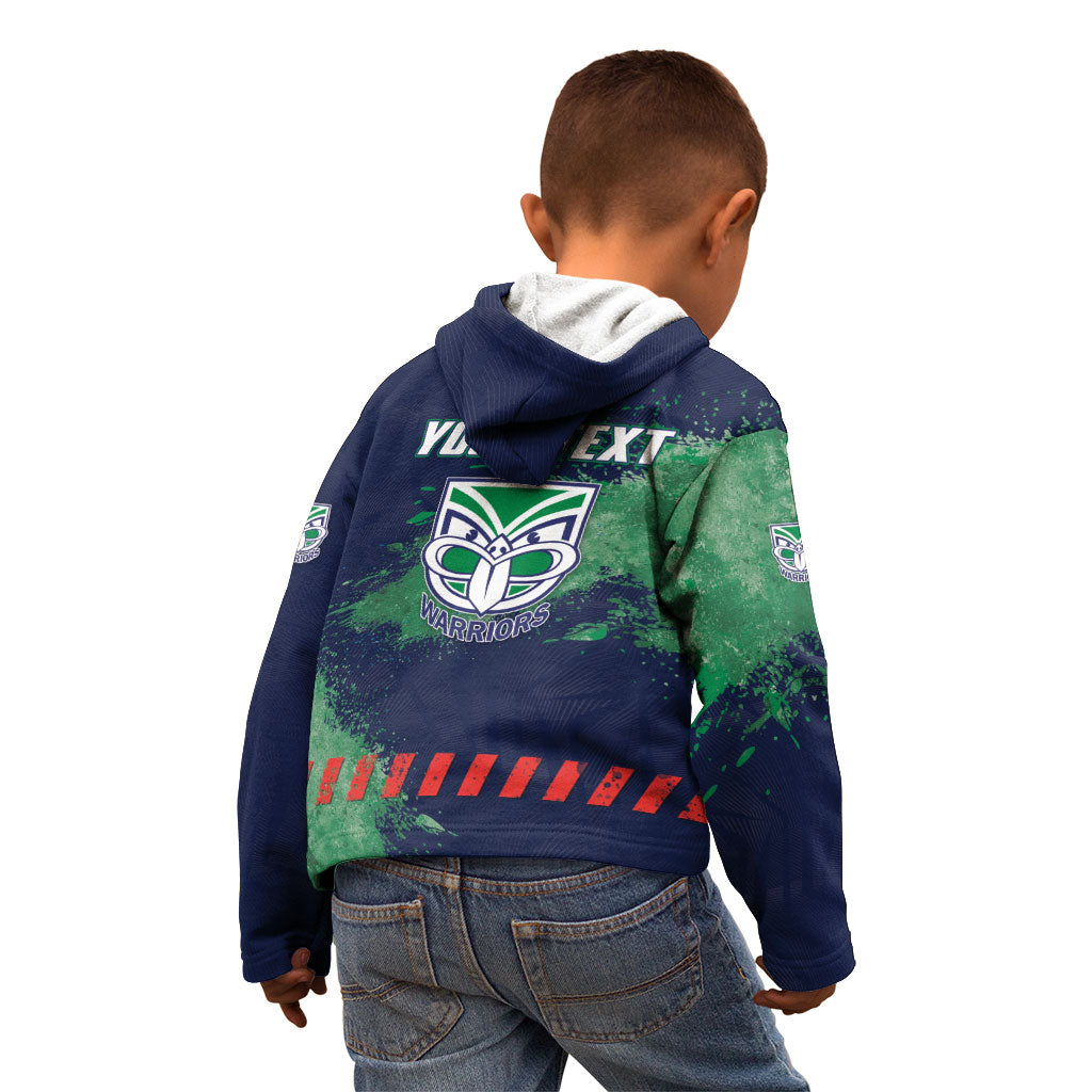 Personalised New Zealand Warriors Rugby Kid Hoodie Maori The Wahs Mascot - Sporty Splash Art Style