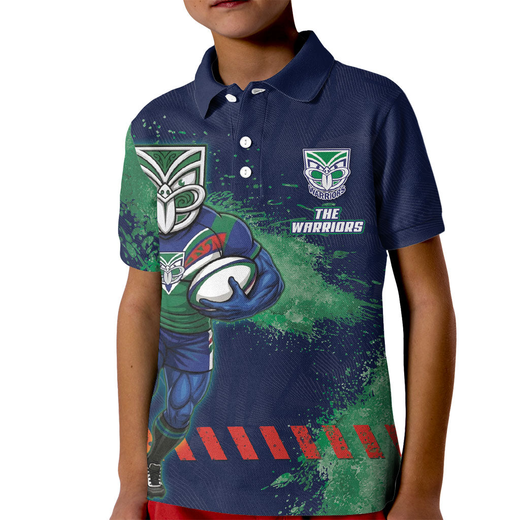 Personalised New Zealand Warriors Rugby Kid Polo Shirt Maori The Wahs Mascot - Sporty Splash Art Style