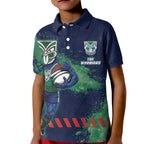 Personalised New Zealand Warriors Rugby Kid Polo Shirt Maori The Wahs Mascot - Sporty Splash Art Style
