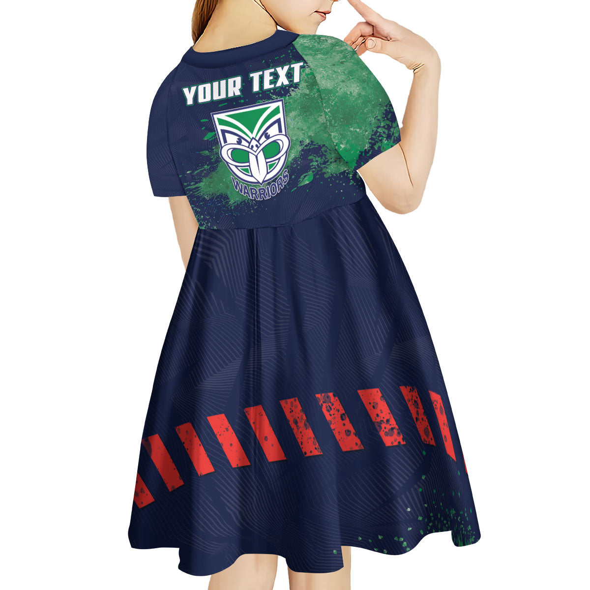 Personalised New Zealand Warriors Rugby Kid Short Sleeve Dress Maori The Wahs Mascot - Sporty Splash Art Style