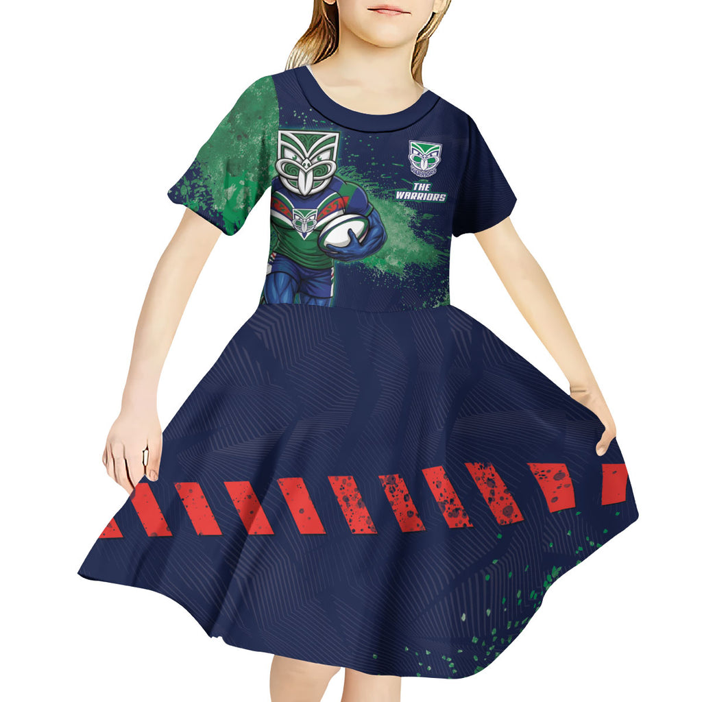 Personalised New Zealand Warriors Rugby Kid Short Sleeve Dress Maori The Wahs Mascot - Sporty Splash Art Style