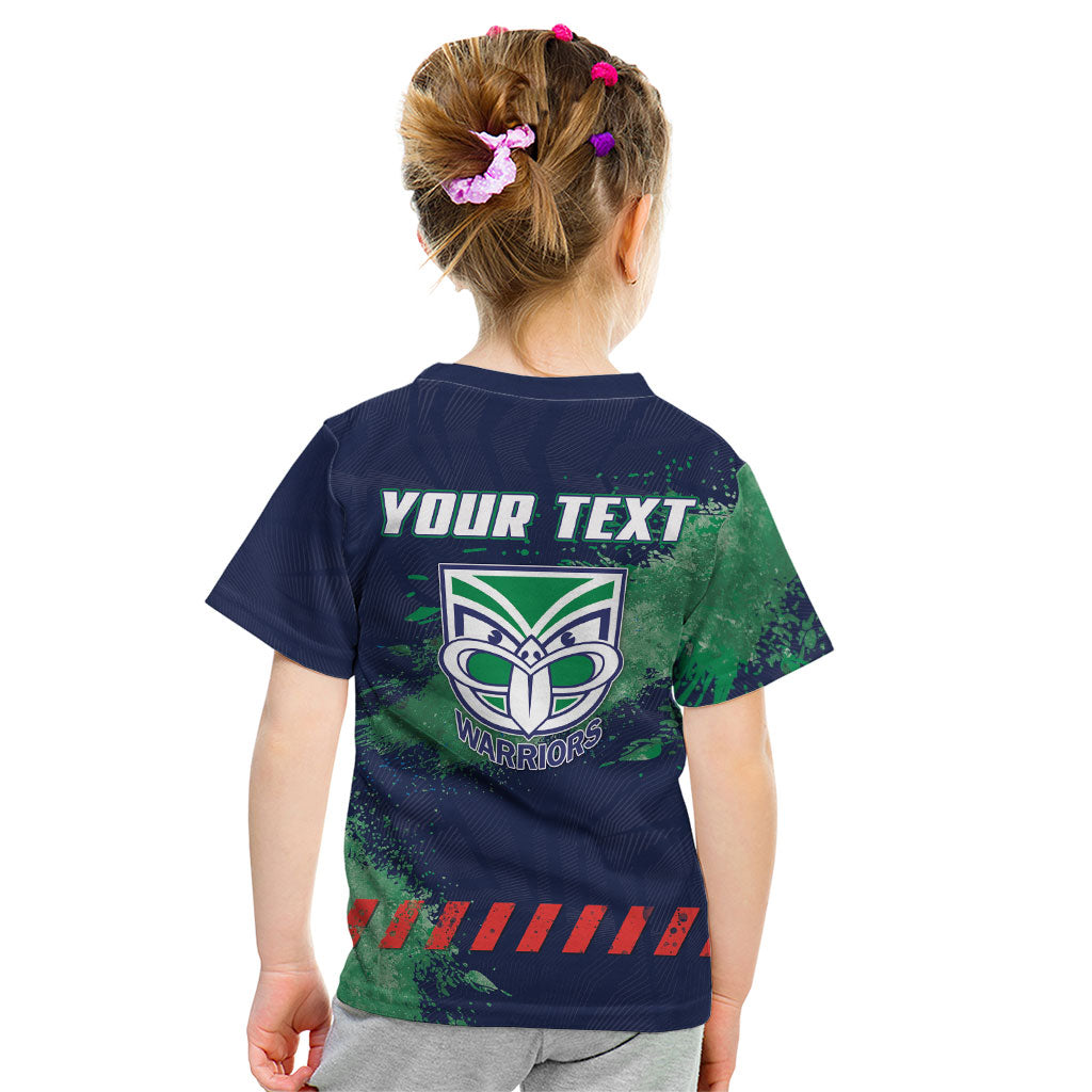Personalised New Zealand Warriors Rugby Kid T Shirt Maori The Wahs Mascot - Sporty Splash Art Style