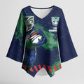 Personalised New Zealand Warriors Rugby Kimono Sleeve Blouse Maori The Wahs Mascot - Sporty Splash Art Style