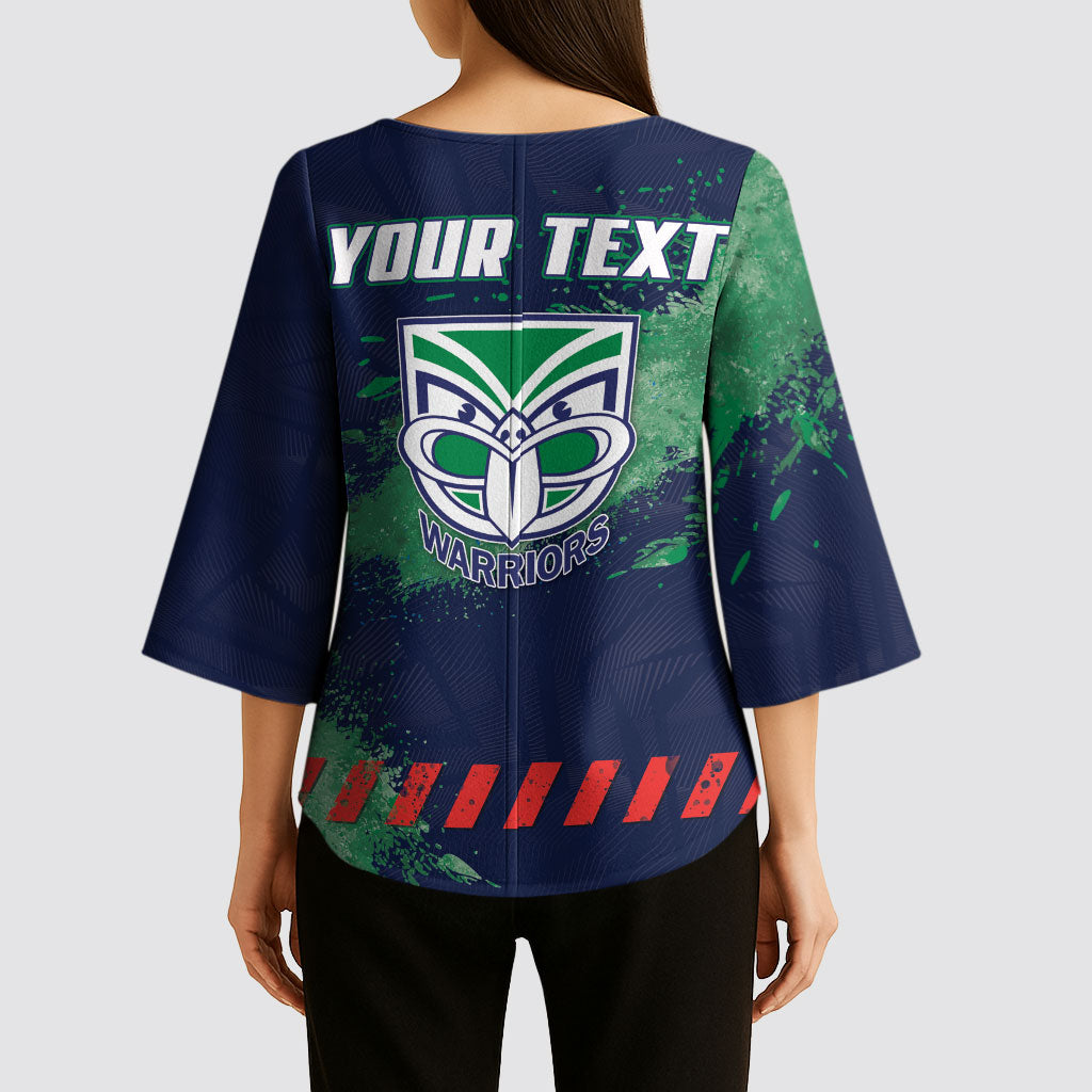 Personalised New Zealand Warriors Rugby Kimono Sleeve Blouse Maori The Wahs Mascot - Sporty Splash Art Style