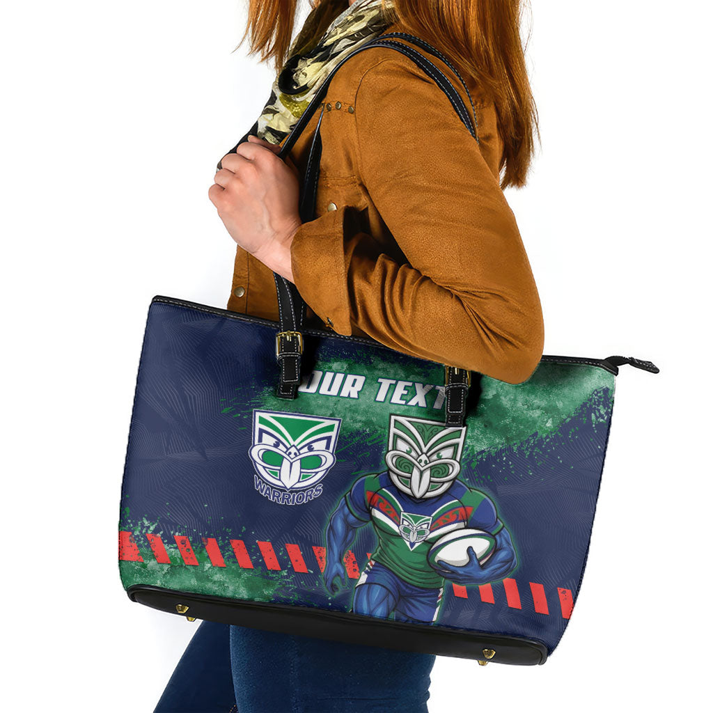 Personalised New Zealand Warriors Rugby Leather Tote Bag Maori The Wahs Mascot - Sporty Splash Art Style