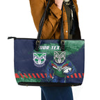 Personalised New Zealand Warriors Rugby Leather Tote Bag Maori The Wahs Mascot - Sporty Splash Art Style