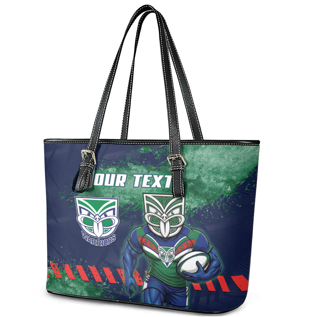 Personalised New Zealand Warriors Rugby Leather Tote Bag Maori The Wahs Mascot - Sporty Splash Art Style