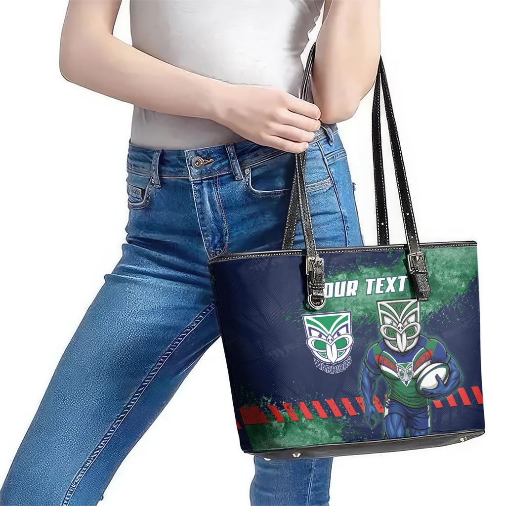 Personalised New Zealand Warriors Rugby Leather Tote Bag Maori The Wahs Mascot - Sporty Splash Art Style