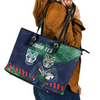 Personalised New Zealand Warriors Rugby Leather Tote Bag Maori The Wahs Mascot - Sporty Splash Art Style