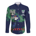Personalised New Zealand Warriors Rugby Long Sleeve Button Shirt Maori The Wahs Mascot - Sporty Splash Art Style