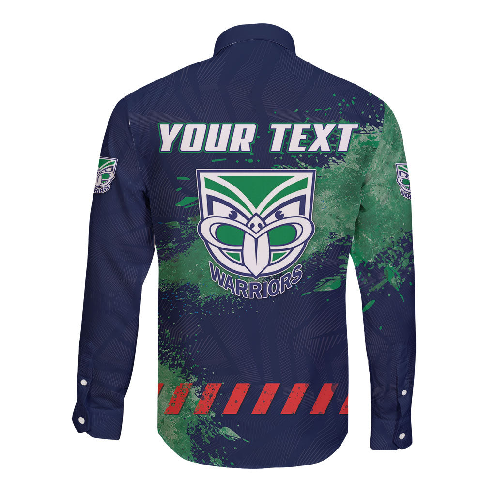 Personalised New Zealand Warriors Rugby Long Sleeve Button Shirt Maori The Wahs Mascot - Sporty Splash Art Style