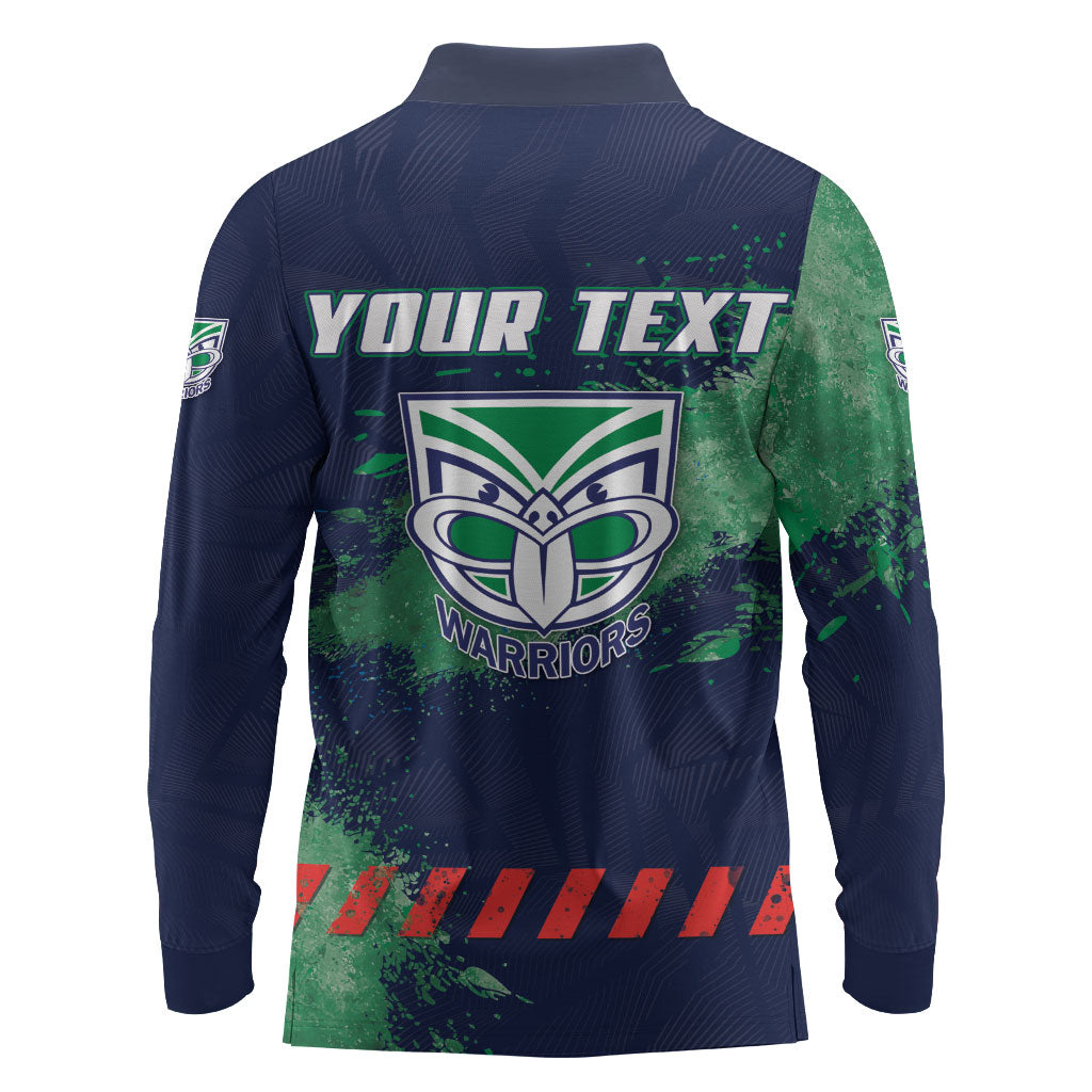 Personalised New Zealand Warriors Rugby Long Sleeve Polo Shirt Maori The Wahs Mascot - Sporty Splash Art Style