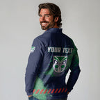 Personalised New Zealand Warriors Rugby Long Sleeve Polo Shirt Maori The Wahs Mascot - Sporty Splash Art Style