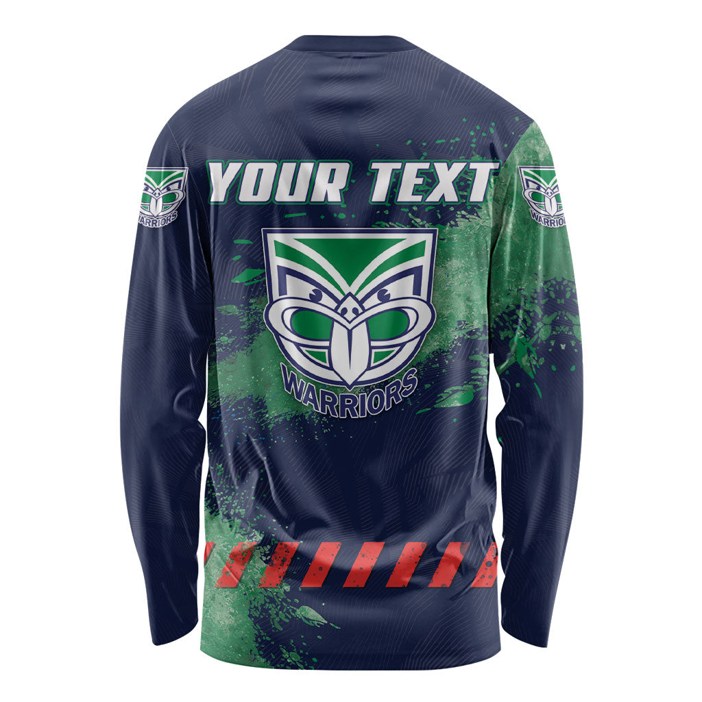Personalised New Zealand Warriors Rugby Long Sleeve Shirt Maori The Wahs Mascot - Sporty Splash Art Style