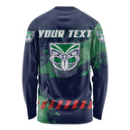 Personalised New Zealand Warriors Rugby Long Sleeve Shirt Maori The Wahs Mascot - Sporty Splash Art Style