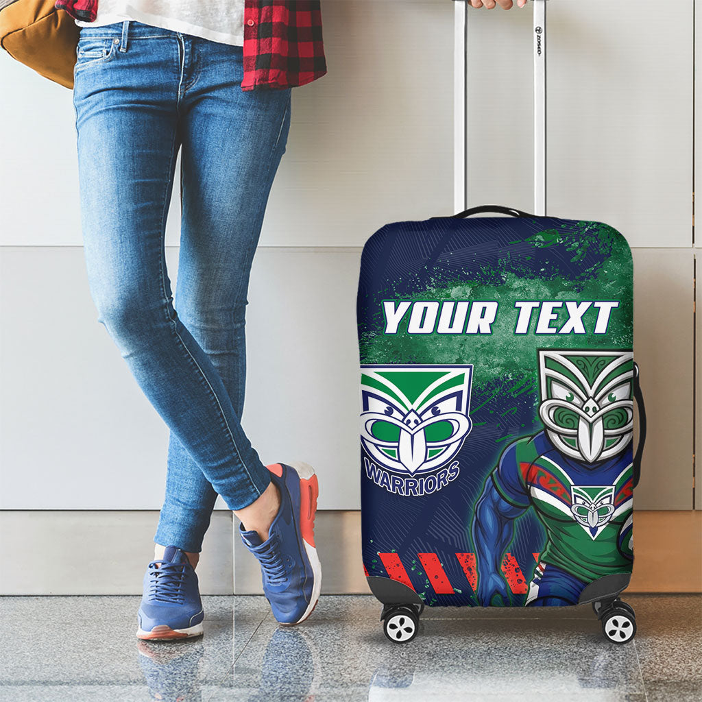 Personalised New Zealand Warriors Rugby Luggage Cover Maori The Wahs Mascot - Sporty Splash Art Style