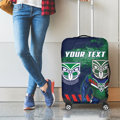 Personalised New Zealand Warriors Rugby Luggage Cover Maori The Wahs Mascot - Sporty Splash Art Style