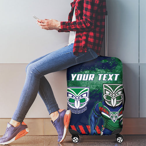 Personalised New Zealand Warriors Rugby Luggage Cover Maori The Wahs Mascot - Sporty Splash Art Style