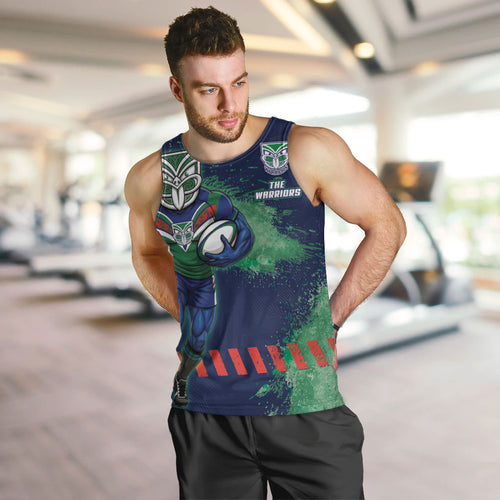 Personalised New Zealand Warriors Rugby Men Tank Top Maori The Wahs Mascot - Sporty Splash Art Style