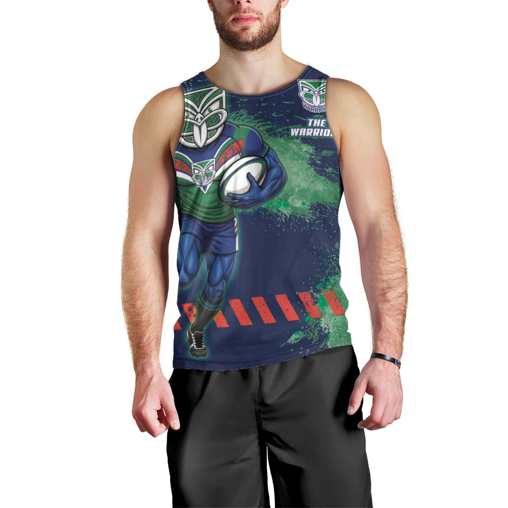 Personalised New Zealand Warriors Rugby Men Tank Top Maori The Wahs Mascot - Sporty Splash Art Style
