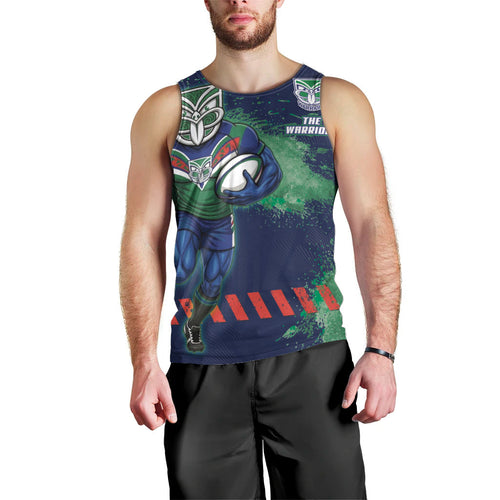 Personalised New Zealand Warriors Rugby Men Tank Top Maori The Wahs Mascot - Sporty Splash Art Style