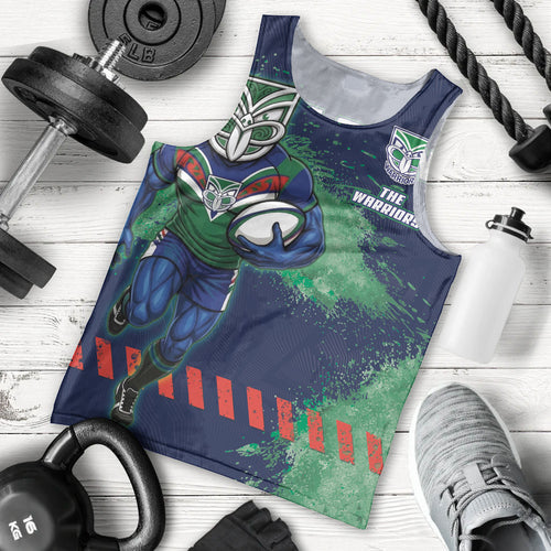 Personalised New Zealand Warriors Rugby Men Tank Top Maori The Wahs Mascot - Sporty Splash Art Style