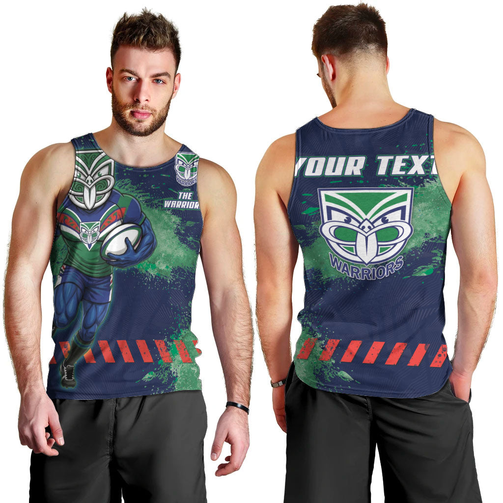 Personalised New Zealand Warriors Rugby Men Tank Top Maori The Wahs Mascot - Sporty Splash Art Style
