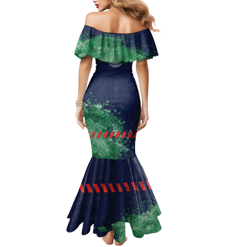 Personalised New Zealand Warriors Rugby Mermaid Dress Maori The Wahs Mascot - Sporty Splash Art Style