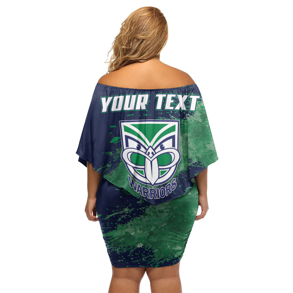 Personalised New Zealand Warriors Rugby Off Shoulder Short Dress Maori The Wahs Mascot - Sporty Splash Art Style