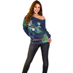 Personalised New Zealand Warriors Rugby Off Shoulder Sweater Maori The Wahs Mascot - Sporty Splash Art Style