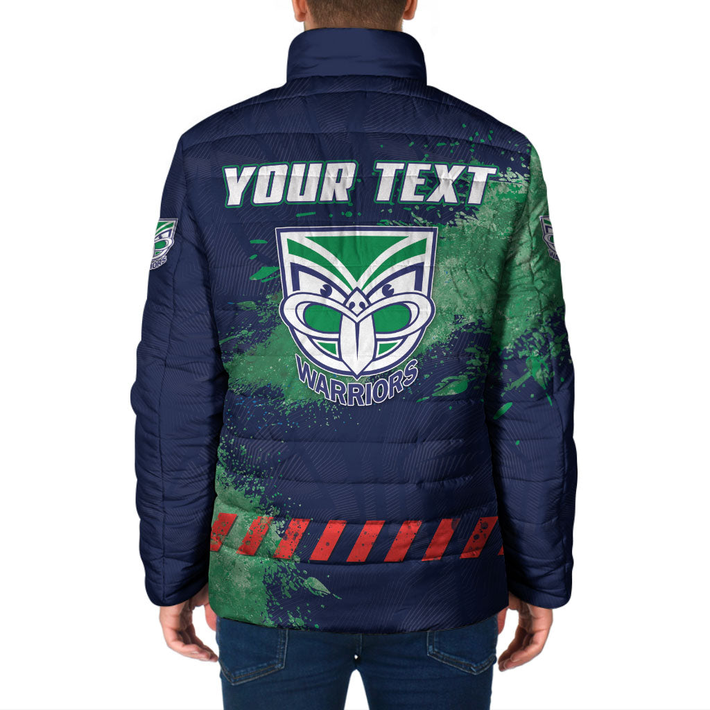 Personalised New Zealand Warriors Rugby Padded Jacket Maori The Wahs Mascot - Sporty Splash Art Style