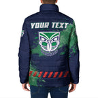 Personalised New Zealand Warriors Rugby Padded Jacket Maori The Wahs Mascot - Sporty Splash Art Style