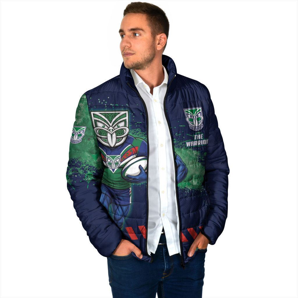 Personalised New Zealand Warriors Rugby Padded Jacket Maori The Wahs Mascot - Sporty Splash Art Style
