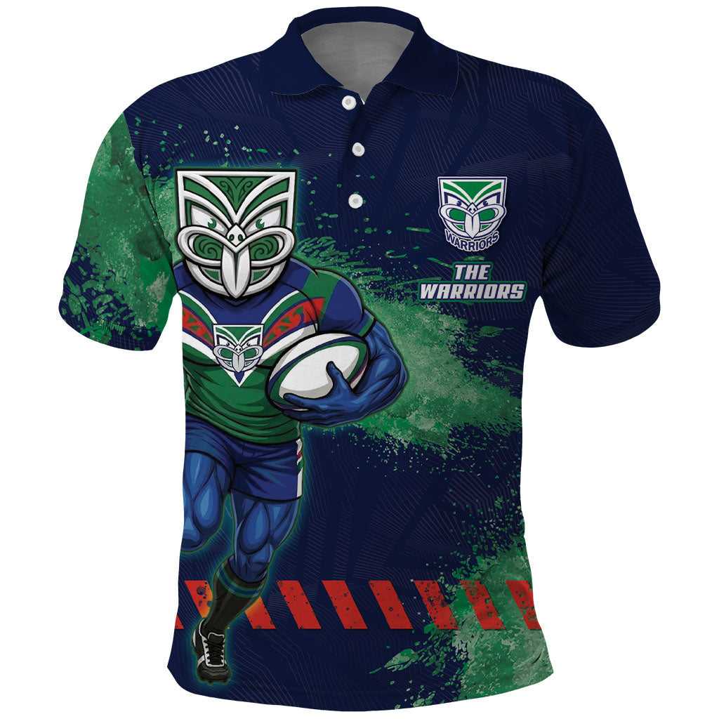 Personalised New Zealand Warriors Rugby Polo Shirt Maori The Wahs Mascot - Sporty Splash Art Style