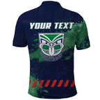 Personalised New Zealand Warriors Rugby Polo Shirt Maori The Wahs Mascot - Sporty Splash Art Style