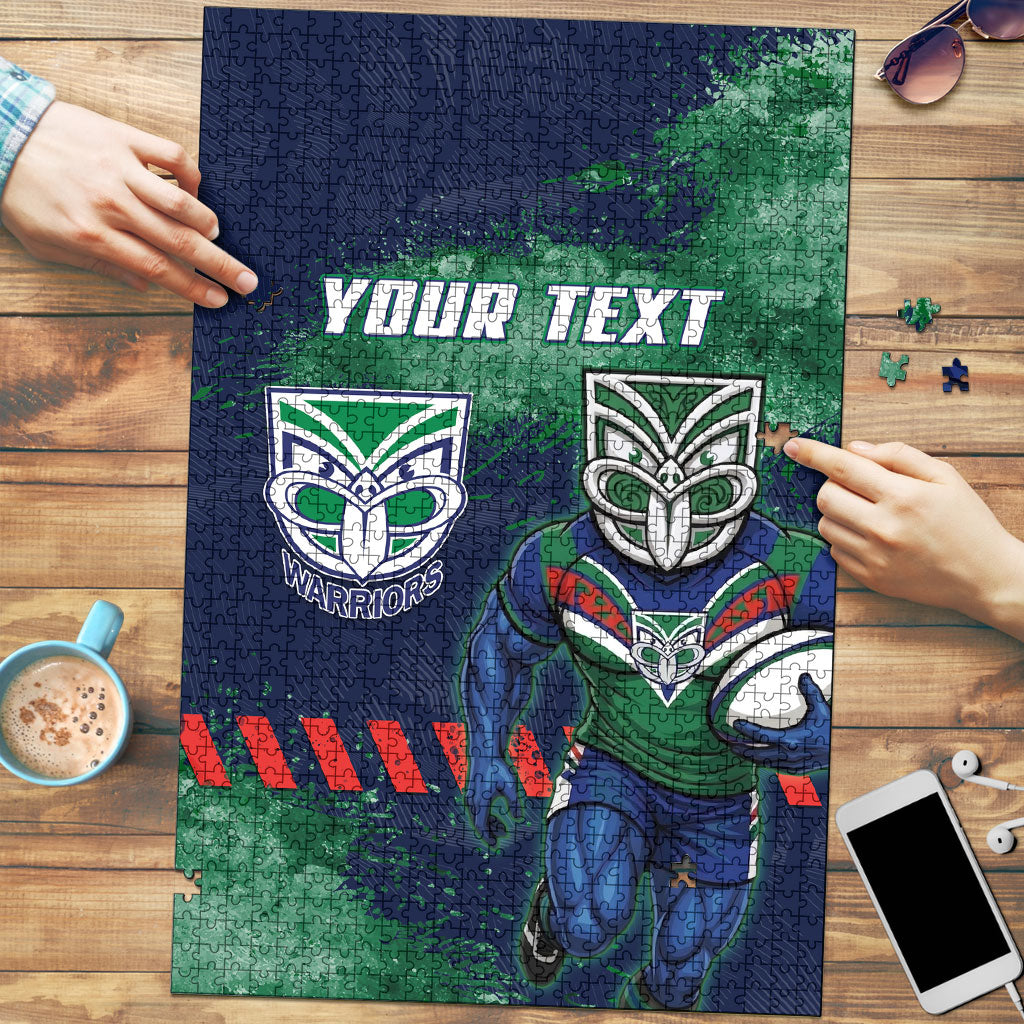 Personalised New Zealand Warriors Rugby Puzzle Maori The Wahs Mascot - Sporty Splash Art Style